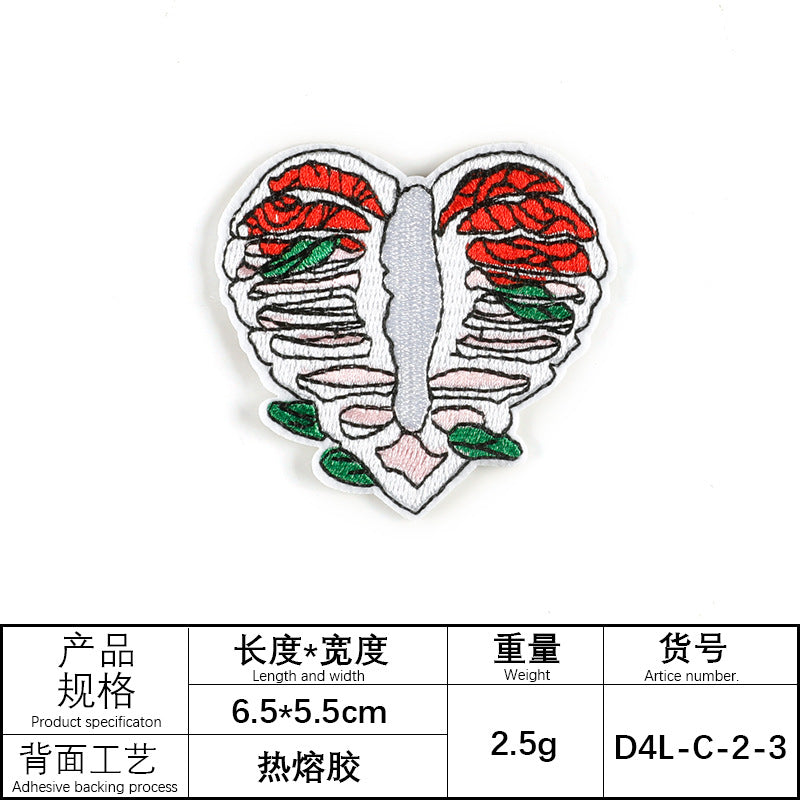 Wholesale Computer embroidery heart shaped skull patch embroidery cloth patch
